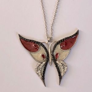 925 Silver handmade red butterfly enamel necklace